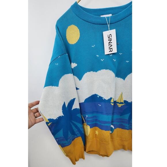 New NWT Sinar Knit Novelty Beach Sweater Size Medium - Picture 3 of 7